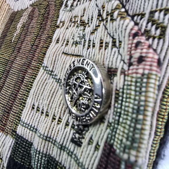 Vintage Tapestry Vest Womens Medium Wine Bottles Black Woven 90s 80s Carpet - Picture 7 of 10